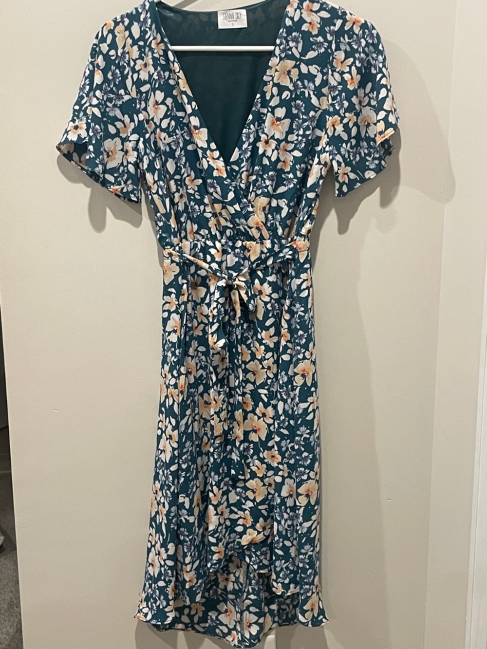 Sienna Sky Teal Floral Wrap Midi Dress